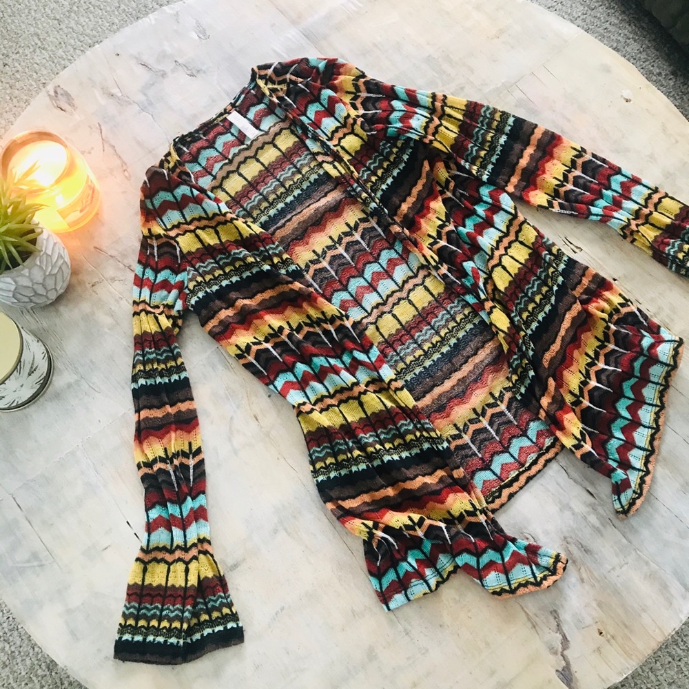 small tribal print, multicolored, cardigan